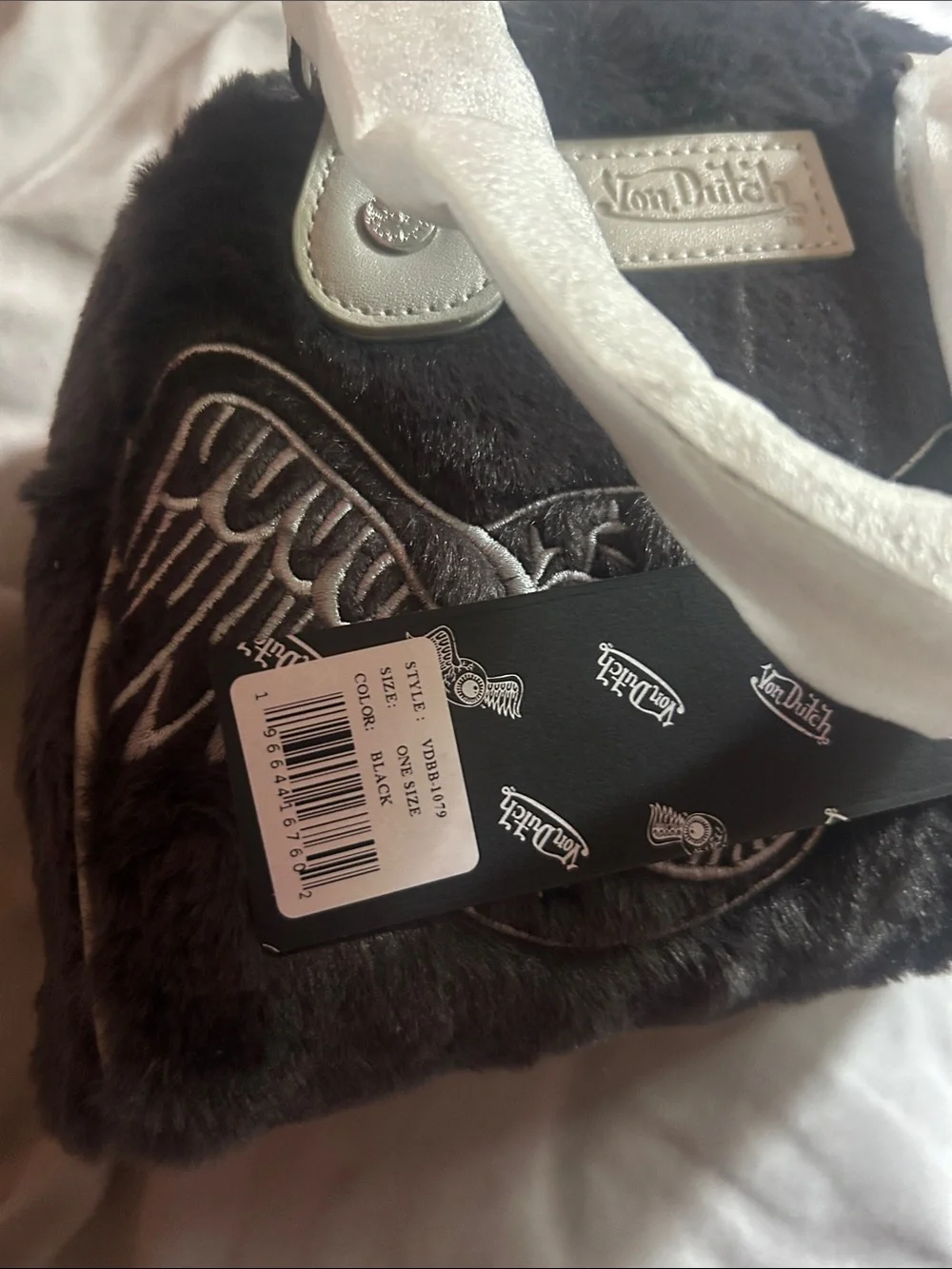 Von Dutch Black Quilted Messenger Bag with Branded Strap